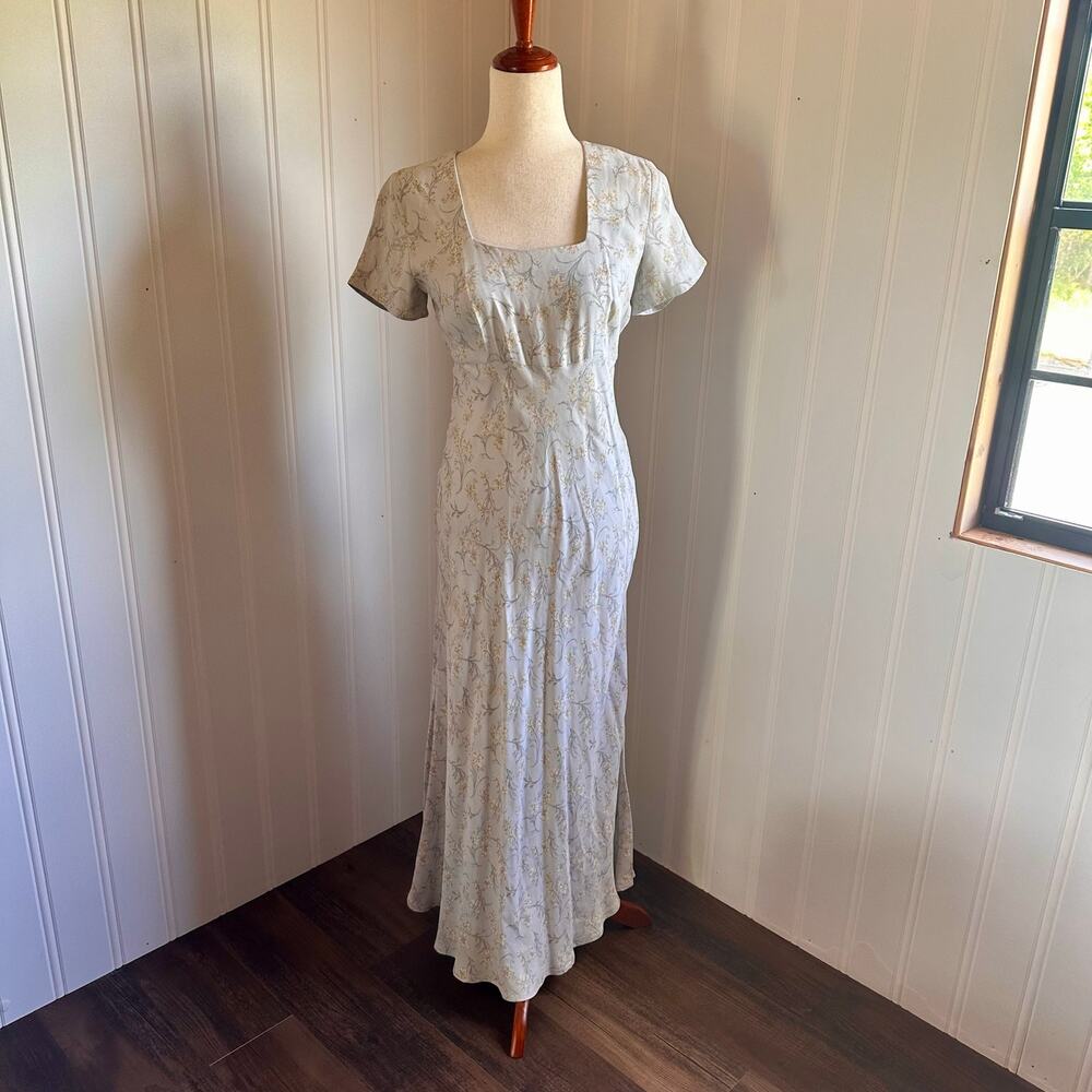 Vintage 90s/Y2K Blue Floral Maxi Dress Juniors 5/6
